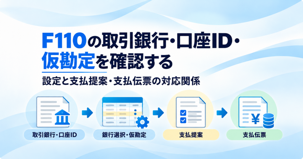 F110の取引銀行・口座ID・仮勘定と、支払提案から支払伝票までの対応関係を示す図