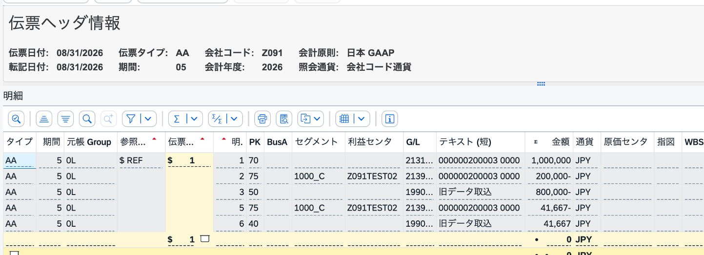 ABLDTの再シミュレーションでエラー表示がなくなり合計0 JPYとなった結果